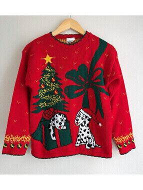 Basic Editions Girls Christmas Dog Graphic Knit Sweater 14/16 Acrylic vintage